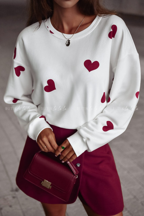 Bluza biała w bordowe serca
