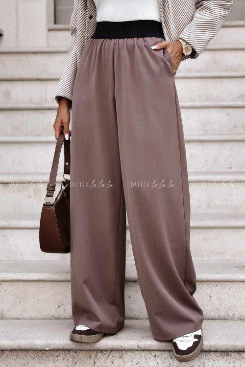 Spodnie z szerszą nogawką brązowe Ganos