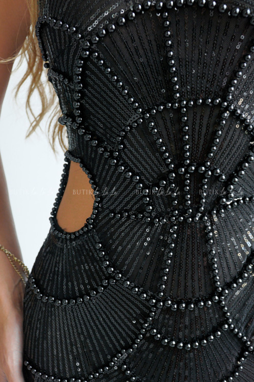 Sukienka czarna zdobiona perełkami Pearls PREMIUM 5