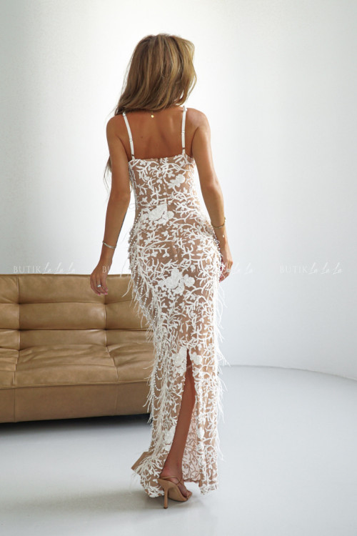 Sukienka maxi biało beżowa ze zdobieniami Hannah PREMIUM 3