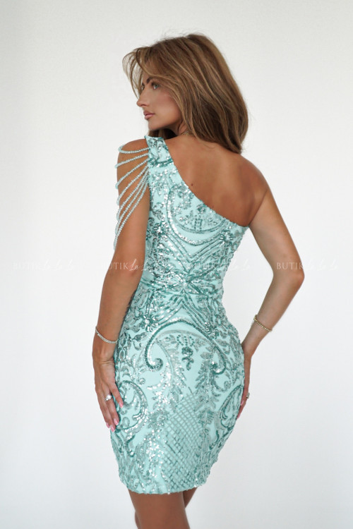 Sukienka cekinowa z ozdobnymi koralikami miętowa Linzi 2