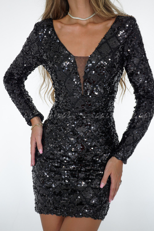 Sukienka cekinowa czarna Madame