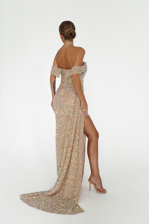 Sukienka maxi cekinowa szampańska Ambra 3
