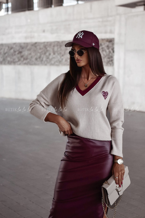 Spódnica midi z eko skóry bordowa Alaya 1