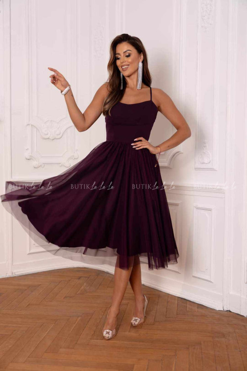Sukienka z tiulowym dołem ciemno fioletowa Huanita 2