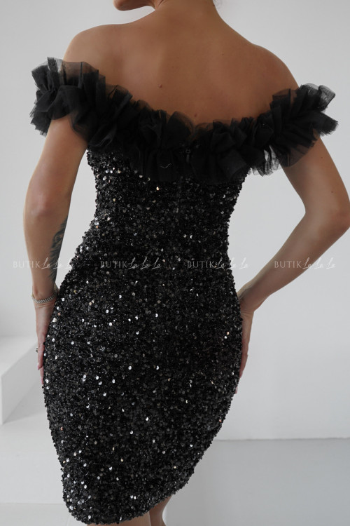 Sukienka mini cekinowa czarna Almada 1