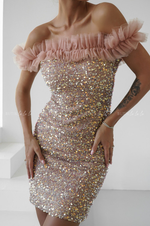 Sukienka mini cekinowa szampańska Almada