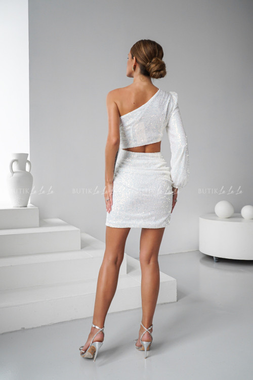 Sukienka cekinowa z wycięciem biała Emily 2