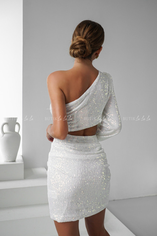 Sukienka cekinowa z wycięciem biała Emily 1