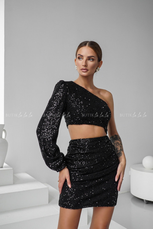 Sukienka cekinowa z wycięciem czarna Emily 1