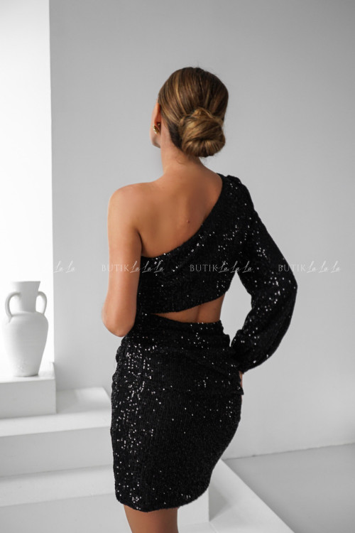 Sukienka cekinowa z wycięciem czarna Emily 2