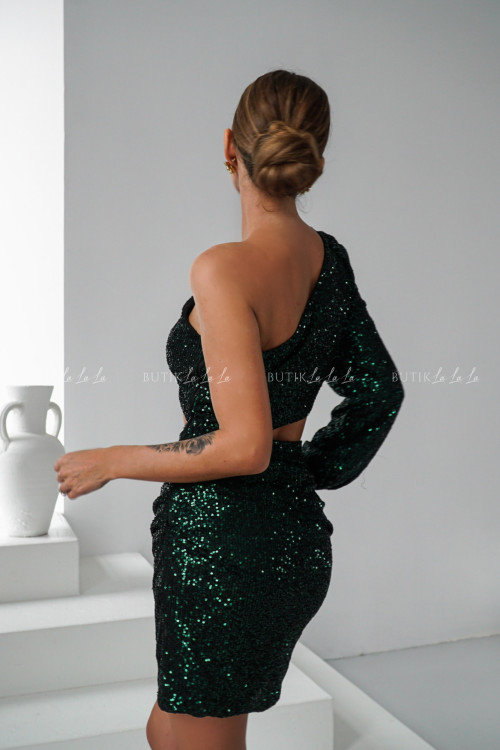 Sukienka cekinowa z wycięciem czarno zielona Emily 2