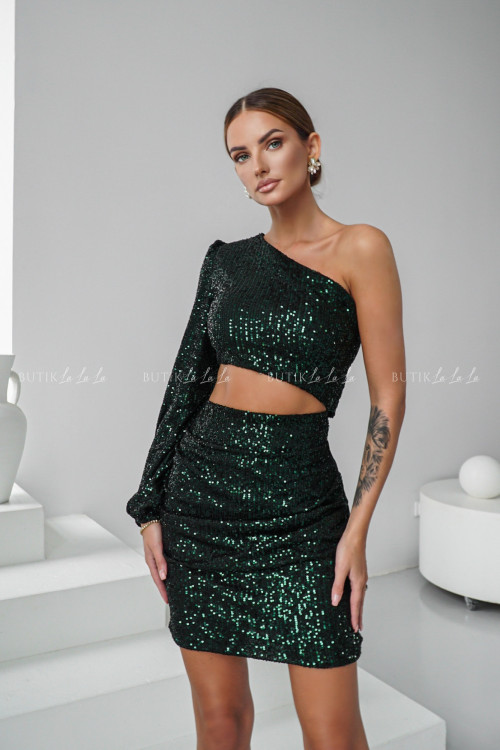 Sukienka cekinowa z wycięciem czarno zielona Emily 3