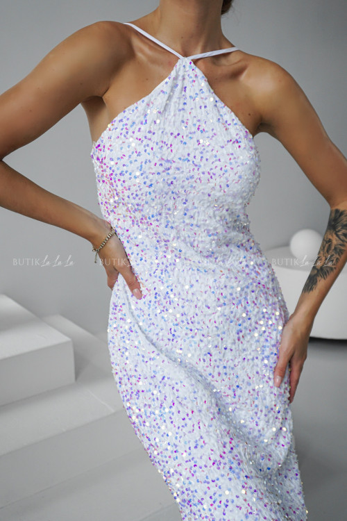 Sukienka cekinowa biała Zenaida