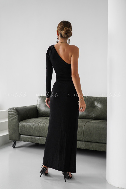 Sukienka połyskująca z wycięciem czarna Fado 1