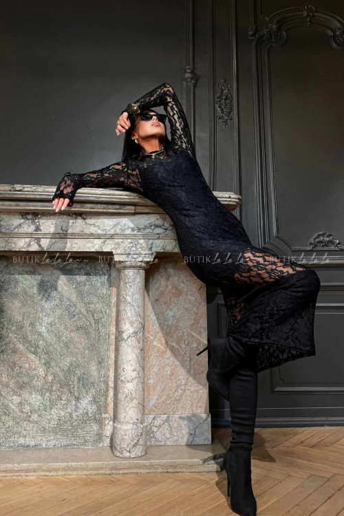 Sukienka koronkowa czarna Sephoris 3
