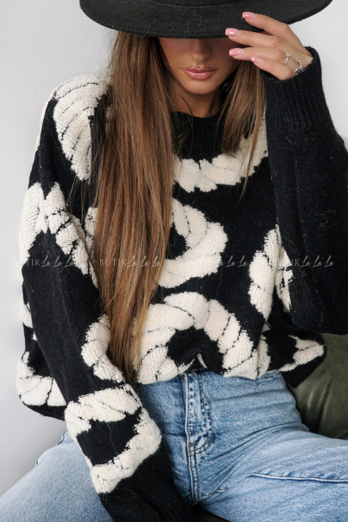 Sweter oversize czarno kremowy Jarom