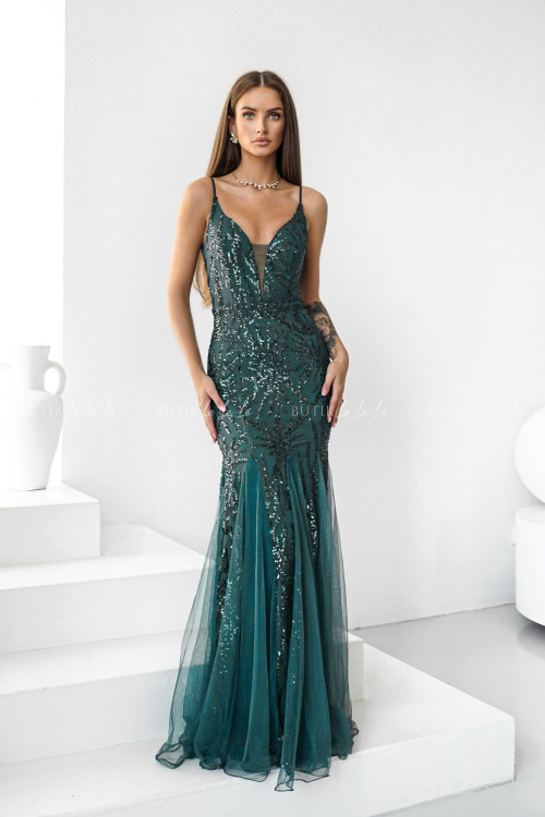 Sukienka maxi cekinowa ciemno zielona Anaida 1