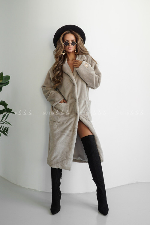 Płaszcz futro beżowo szary Madelen 1
