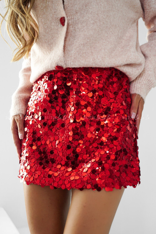 Spódnica mini cekinowa czerwona Disco 1