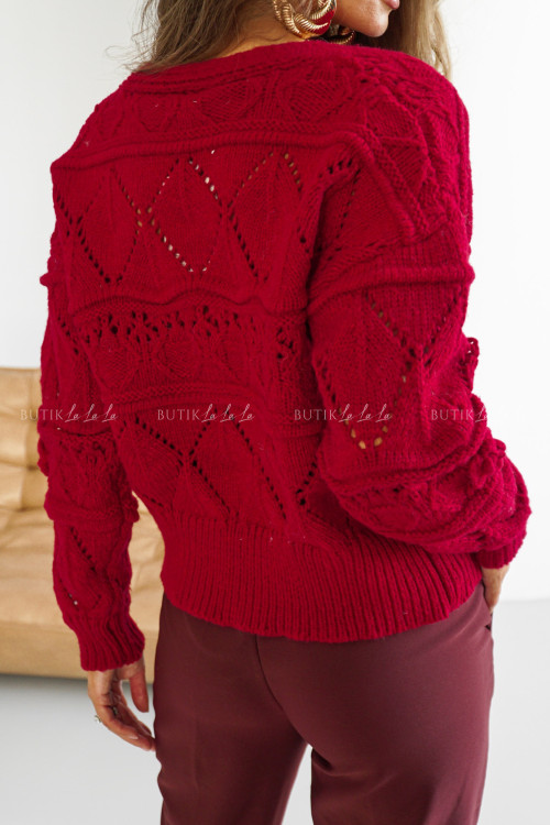 Sweter rozpinany z kwiatami bordowy Vital 1