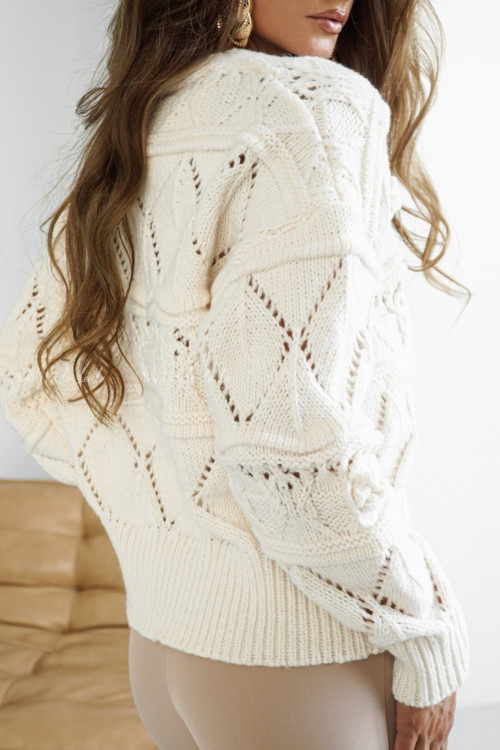 Sweter rozpinany z kwiatami kremowy Vital 1