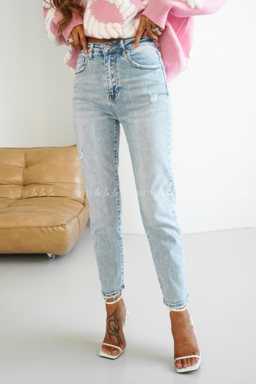 Spodnie jeansowe z przetarciami Mom Fit