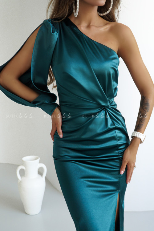 Sukienka satynowa szamaragdowa Rozze