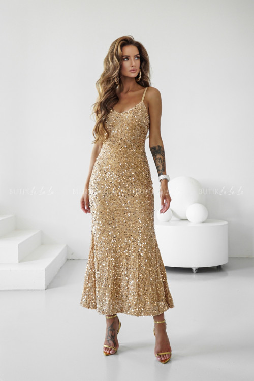 Sukienka maxi cekinowa złota Floryda 2