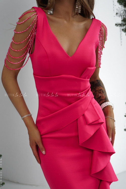 Sukienka ze zdobionymi ramionami fuksja Pretty Women