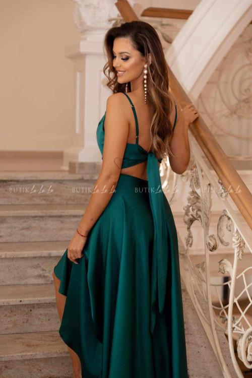Sukienka satynowa butelkowa zieleń Pelazja 1