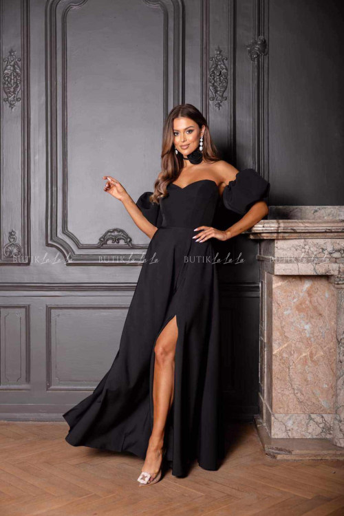 Sukienka maxi z rękawami czarna Bridget 3