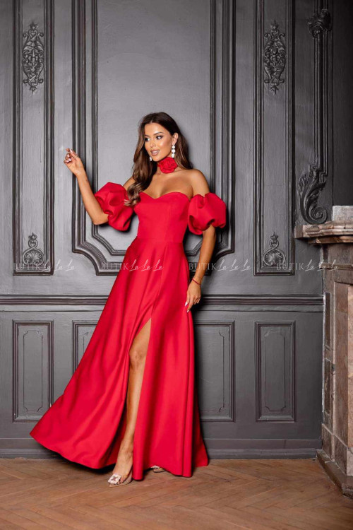 Sukienka maxi z rękawami czerwona Bridget 1