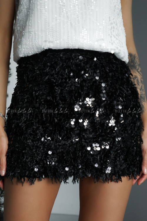 Spódnica cekinowa z piórkami czarna Emma