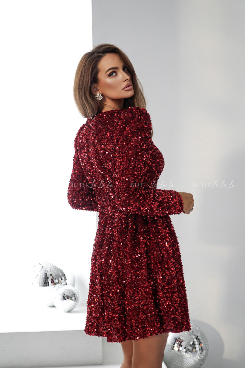 Sukienka mini cekinowa bordowa Estrella 1