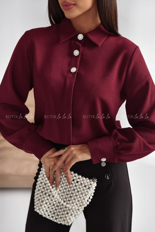 Koszula z ozdobnymi guzikami bordowa Flauna 1
