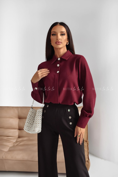 Koszula z ozdobnymi guzikami bordowa Flauna 2