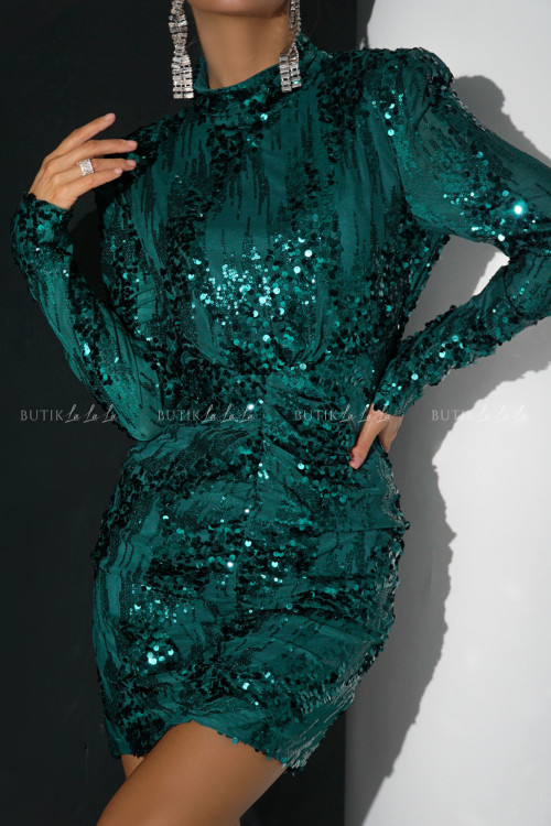 Sukienka mini cekinowa butelkowa zieleń Bueno 4