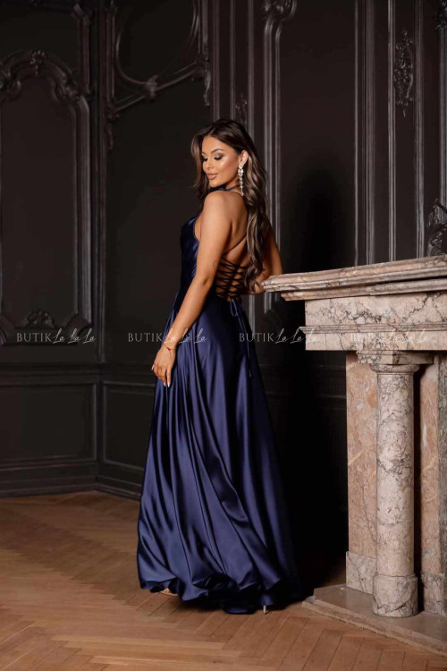 Sukienka maxi satynowa granatowa Frankie 2
