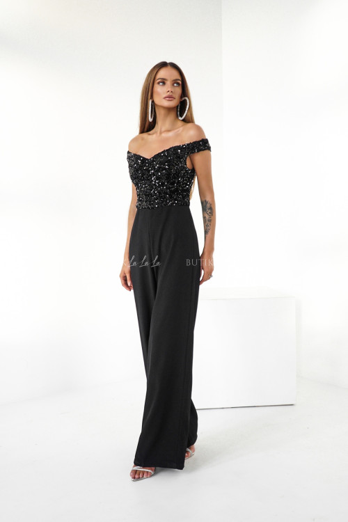 Kombinezon czarny z cekinową górą Kalhem 3