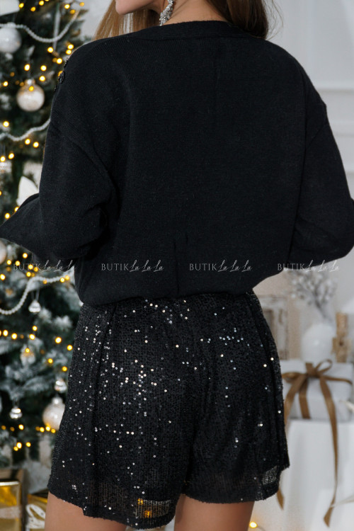 Sweter czarny z biżuteryjnym akcentem Demet 2