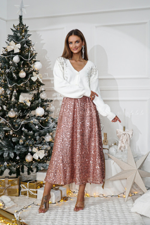 Sweter ecru z biżuteryjnym akcentem Demet 7