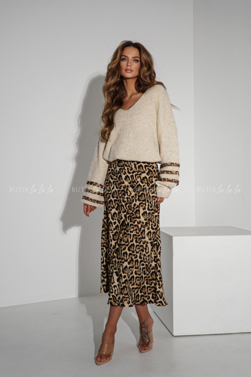 Sweter kremowy z panterkową wstawką Aron 4