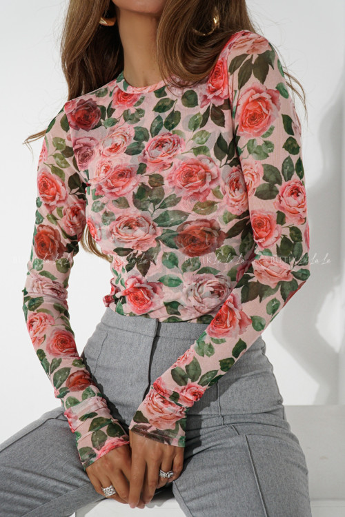 Bluzka z siateczki w kwiatowy print Lamilla