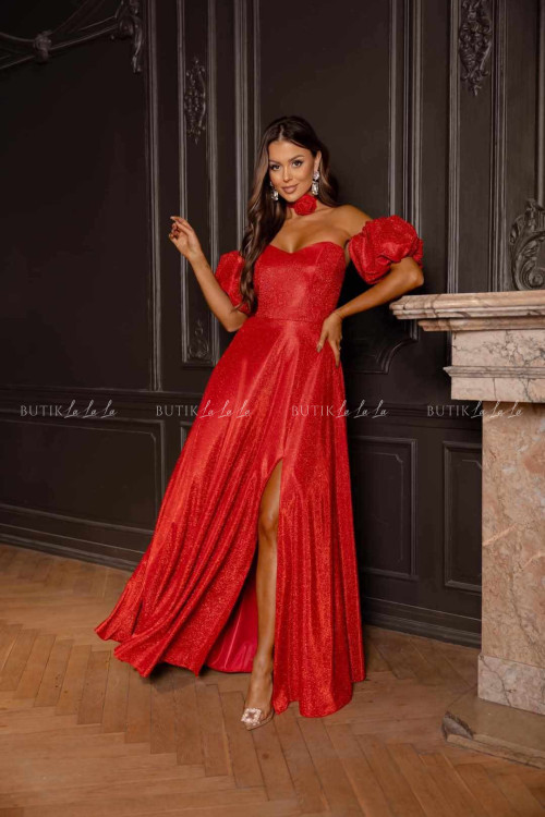 Sukienka maxi z rękawami błyszcząca czerwona Bridget 2