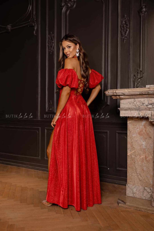 Sukienka maxi z rękawami błyszcząca czerwona Bridget 3