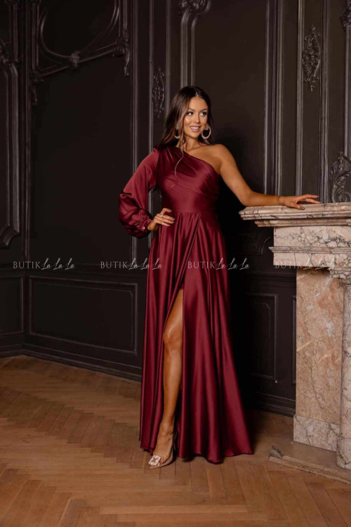Sukienka satynowa bordowa Bessa 1