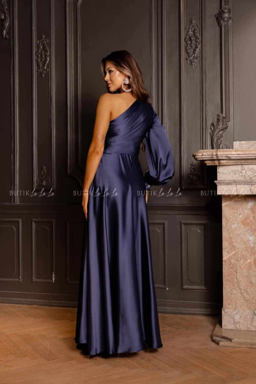 Sukienka satynowa granatowa Bessa 2
