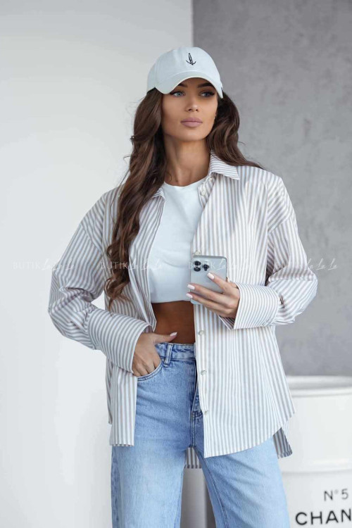 Koszula w biało-beżowe paski Allora