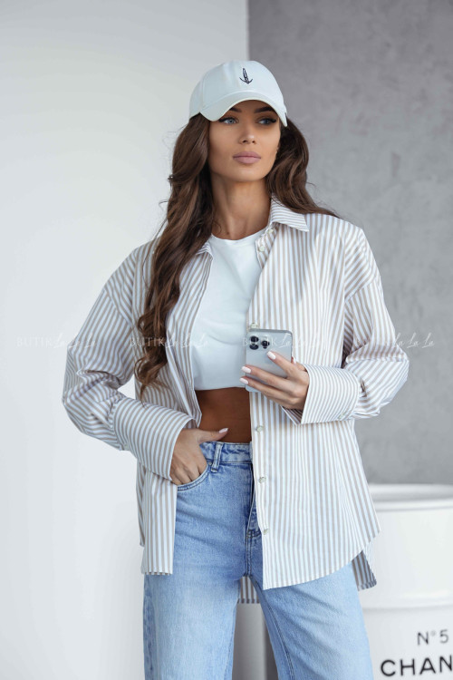 Koszula w biało-beżowe paski Allora 3